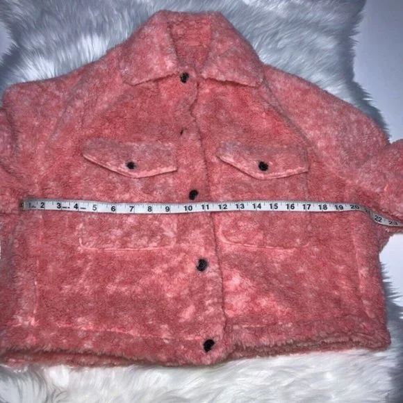 Free People Womens Pink Teddy Long Sleeve Button Front Pockets Swing Jacket XS - Picture 4 of 7